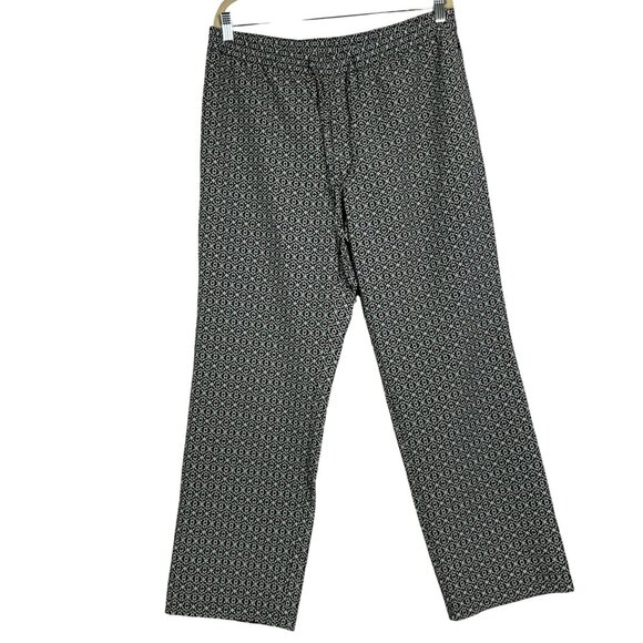 Talbots Outlet Drawstring Elastic Waist Pant, Navy White Geometric Print, sz 12 - Picture 1 of 11